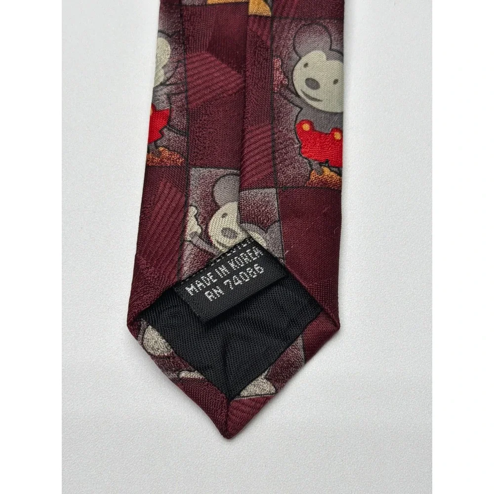 Mickey Unlimited Mens Vintage Mickey Mouse Checkered‎ Necktie Burgundy